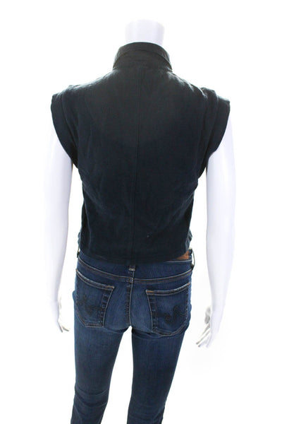 Rag & Bone Womens Sleeveless Crop Henley Polo Shirt Blouse Navy Size Small