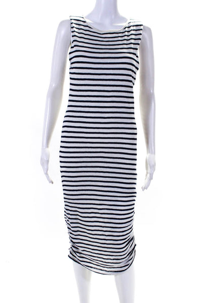 Alice + Olivia Womens Linen Striped Sleeveless Maxi Dress White Blue Size Large