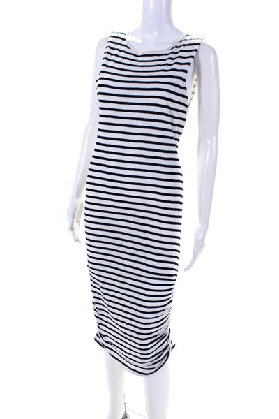 Alice + Olivia Womens Linen Striped Sleeveless Maxi Dress White Blue Size Large