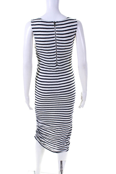 Alice + Olivia Womens Linen Striped Sleeveless Maxi Dress White Blue Size Large