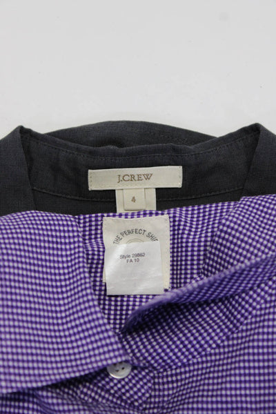 J Crew Womens Button Front Collared Shirts Purple Gray Cotton Size 4 Lot 2