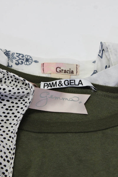 Gemma Gracia Pam & Gela Womens Blouses Tee Shirt White Green Size Medium Lot 3