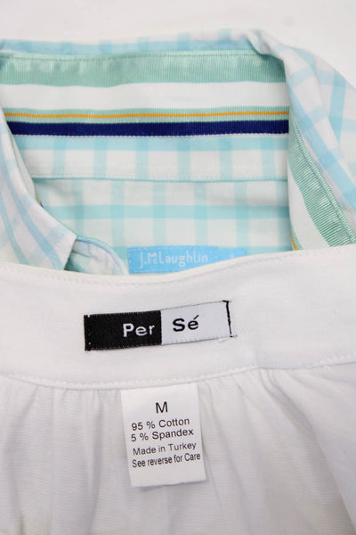 Per Se J. McLaughlin Womens Plaid Two Button Shirts Blue White 2 Medium Lot 2