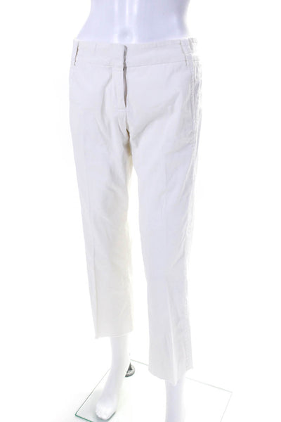 Pharaoh Womens White Cotton High Rise Pleated Straight Leg Pants Size 6