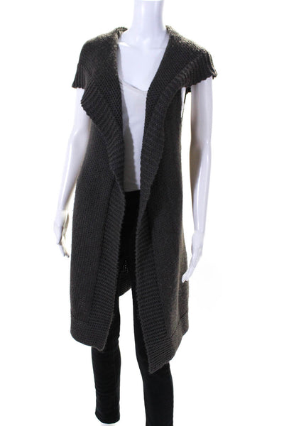 Theory Womens Alpaca Knitted Sleeveless Hooded Cardigan Vest Brown Size M