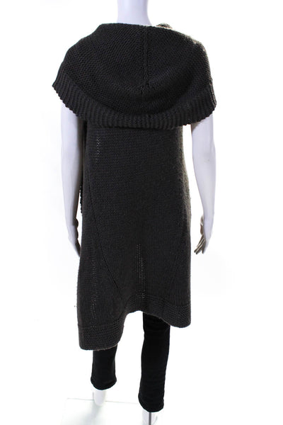 Theory Womens Alpaca Knitted Sleeveless Hooded Cardigan Vest Brown Size M