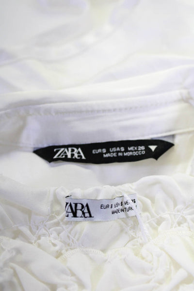 Zara Women's Round Neck Sleeveless Smocked Cropped Top White Size S Lot 2