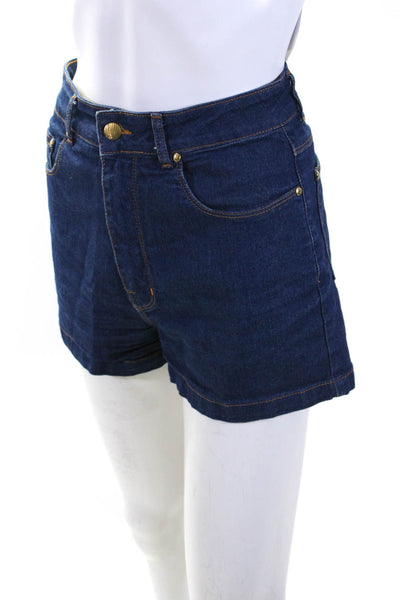 Amapo Jeans Womens High Waist Denim Zipper Fly Shorts Blue Size IT 40
