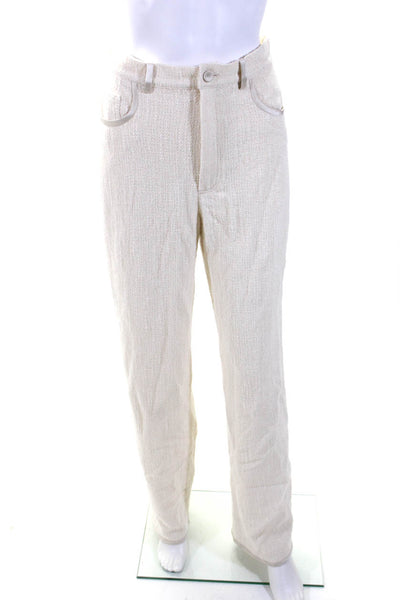 Nanushka Womens Satin Trim Boucle Straight Leg Mid Rise Pants Ivory Size Small