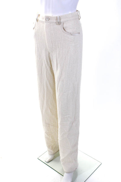 Nanushka Womens Satin Trim Boucle Straight Leg Mid Rise Pants Ivory Size Small