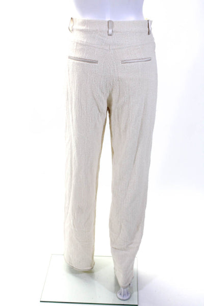 Nanushka Womens Satin Trim Boucle Straight Leg Mid Rise Pants Ivory Size Small