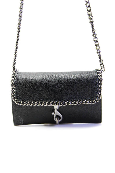 Rebecca Minkoff Womens Leather Snapped Button Chained Crossbody Handbag Black