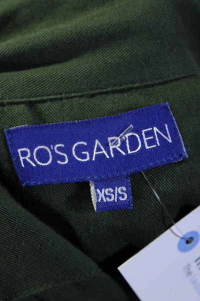 Ro's Garden Womens Collared Embellish Cinch Waist Button Up Jacket Green Size XS