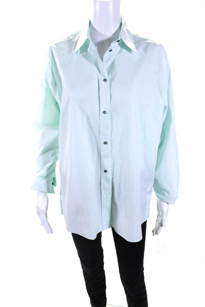 In Dress Women's Long Sleeves Collared Button Down Shirt Green Size M