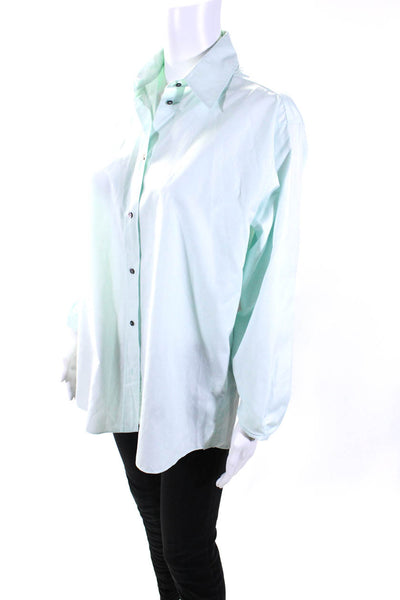 In Dress Women's Long Sleeves Collared Button Down Shirt Green Size M