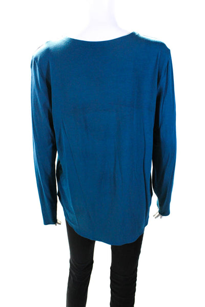 Eileen Fisher Women's Round Neck Long Sleeves Basic Blouse Teal Size L