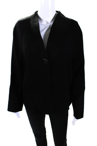 Oska Women's V-Neck Long Sleeves Slit Hem Basic Jacket Black Size L