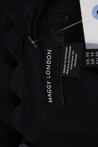 Maggy London Womens Blue Scalloped V-Neck Short Sleeve Shift Dress Size 10
