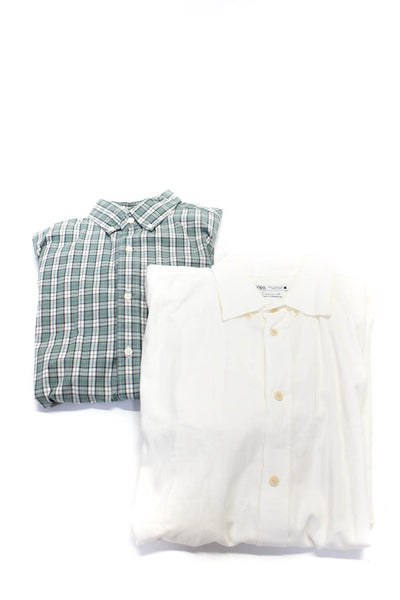 Zara Men's Collared Long Sleeves Button Down Shirt White Plaid Size M Lot 2
