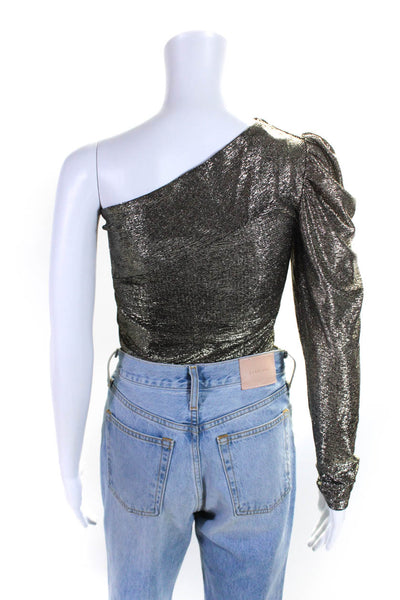 Jane Wood Women's One Shoulder Long Sleeves Glitter Bodysuit Gold Size 1