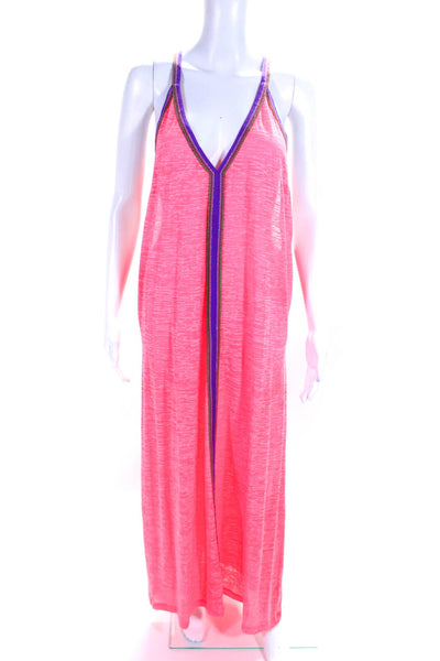Pitusa Womens Abstract Print V-Neck Spaghetti Strap Tunic Dress Pink Size OS