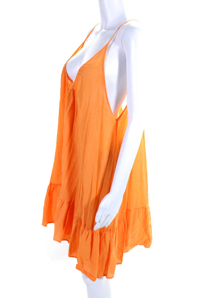 9 Seed Womens Cotton Crepe V-Neck Ruffled Hem Drop Waist Dress Orange Size OS