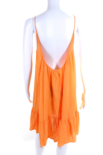 9 Seed Womens Cotton Crepe V-Neck Ruffled Hem Drop Waist Dress Orange Size OS