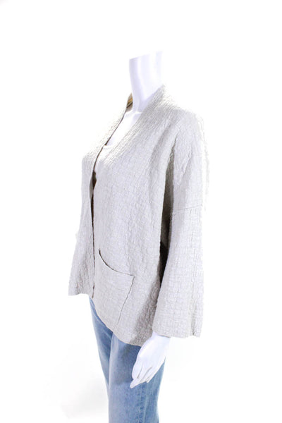 Eileen Fisher Women's Long Sleeves Pockets Button Up Jacket Beige Size XL