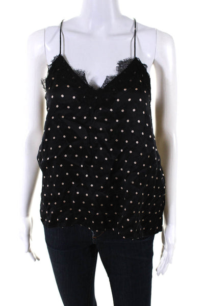 Cami NYC Womens Silk Polka Dot V Neck Tank Top Black Beige Size Small