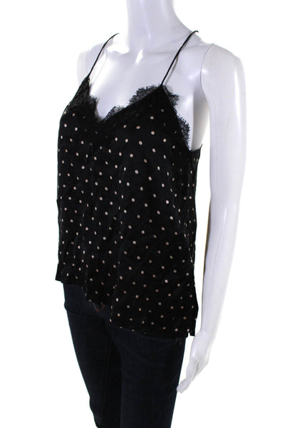 Cami NYC Womens Silk Polka Dot V Neck Tank Top Black Beige Size Small