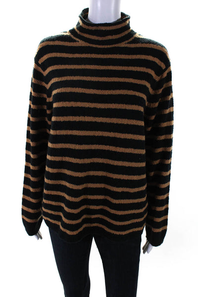 J Crew Womens Cotton Long Sleeve Striped Mock Neck Pullover Sweater Brown Size L