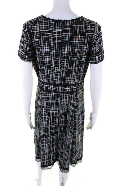 Karl Lagerfeld Womens Short Sleeve Plaid Lace Trim A Line Dress Black Size 10