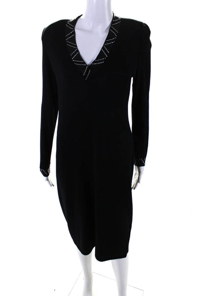 St. John By Marie Gray Womens Studded V-Neck Cut Out Back Dress Black Size 6