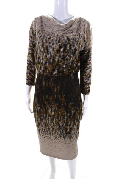 Badgley Mischka Womens Abstract Print Cowl Neck Pencil Dress Brown Size M