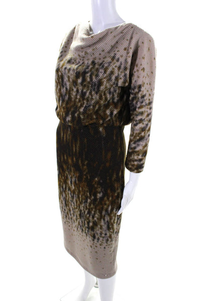 Badgley Mischka Womens Abstract Print Cowl Neck Pencil Dress Brown Size M