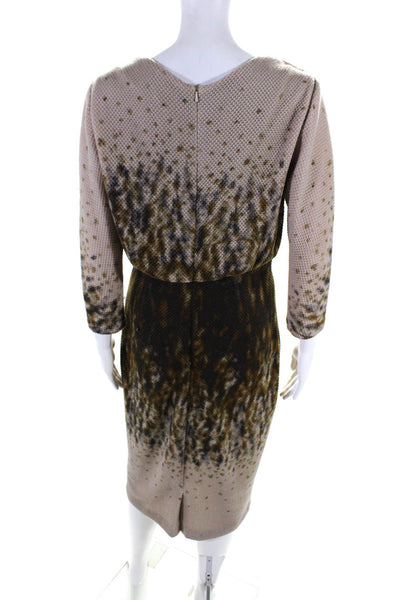 Badgley Mischka Womens Abstract Print Cowl Neck Pencil Dress Brown Size M