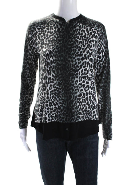 Joie Womens Long Sleeve Leopard Print Layered Knit Blouse Gray Size XXS