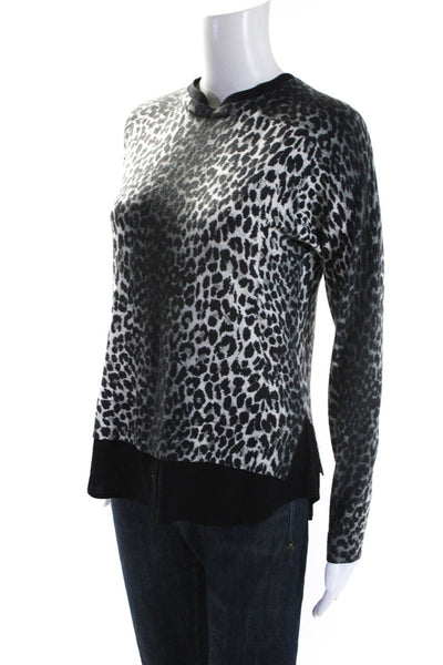 Joie Womens Long Sleeve Leopard Print Layered Knit Blouse Gray Size XXS