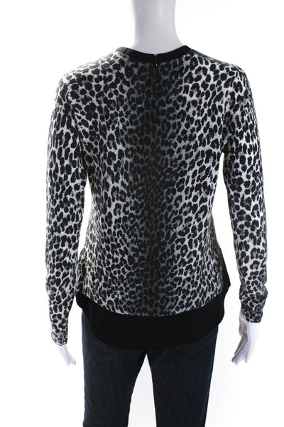 Joie Womens Long Sleeve Leopard Print Layered Knit Blouse Gray Size XXS