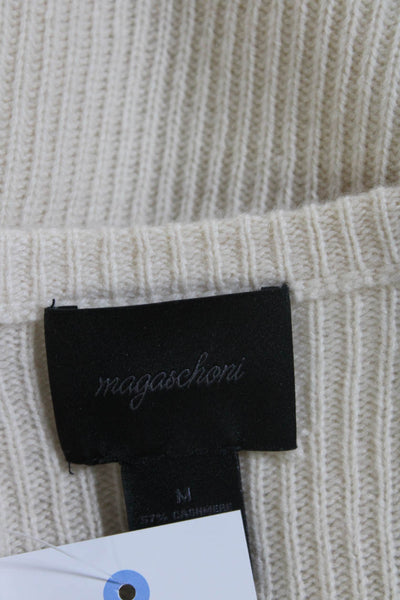 Magaschoni Womens Wool Ribbed Bell Sleeve Pullover Sweater Beige Size M