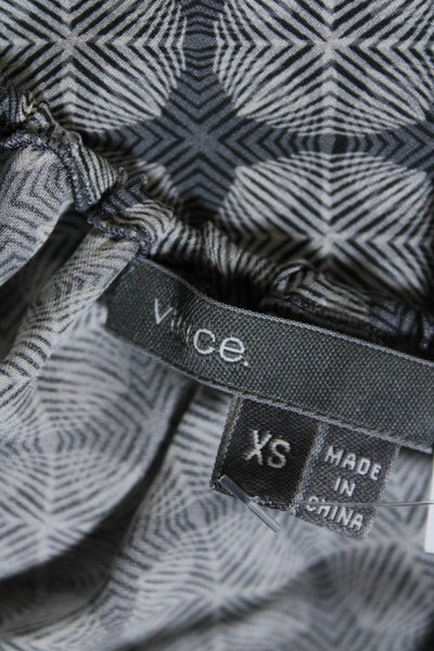 Vince Womens Silk Geometric Print Drawstring Ruched Tank Top Blouse Gray Size XS