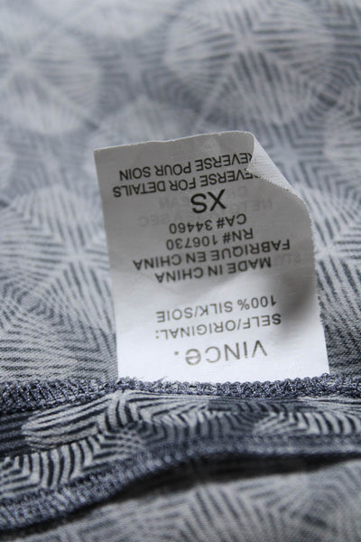 Vince Womens Silk Geometric Print Drawstring Ruched Tank Top Blouse Gray Size XS