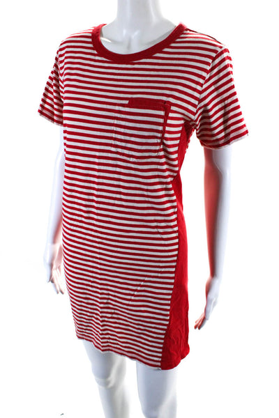 Current/Elliott Womens Cotton Striped Print Mini T-Shirt Dress Red Ivory Size 2