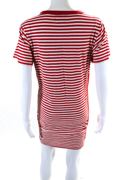 Current/Elliott Womens Cotton Striped Print Mini T-Shirt Dress Red Ivory Size 2