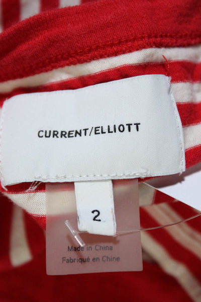 Current/Elliott Womens Cotton Striped Print Mini T-Shirt Dress Red Ivory Size 2