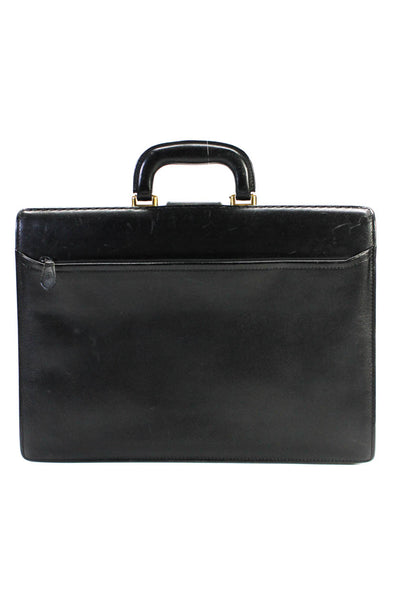 YSL Womens Leather Gold Tone Large Briefcase Handbag Black