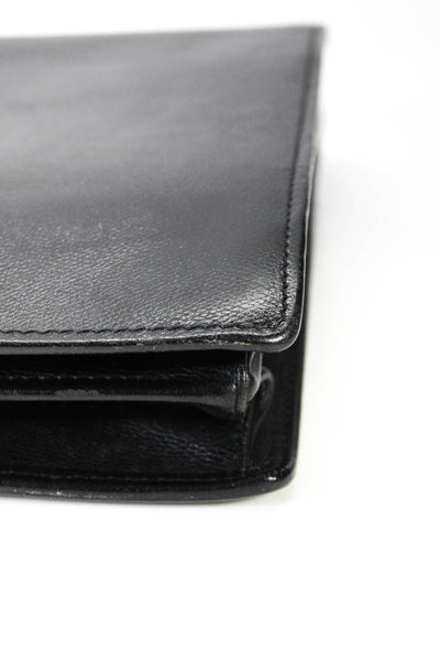 YSL Womens Leather Gold Tone Large Briefcase Handbag Black