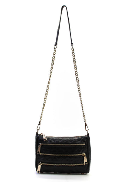 Rebecca Minkoff Womens Triple Zip Leather Chain Crossbody Handbag Black Gold