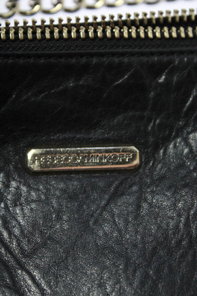 Rebecca Minkoff Womens Triple Zip Leather Chain Crossbody Handbag Black Gold