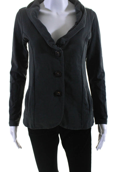 Lilla P Womens Ruffled Collar Button Down Jacket Gray Size Extra Small